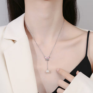 925 Sterling Silver Fashion and Simple Rabbit Tassel Imitation Pearl Pendant with Necklace