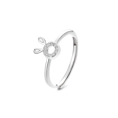 925 Sterling Silver Simple Cute Rabbit Adjustable Ring with Cubic Zirconia