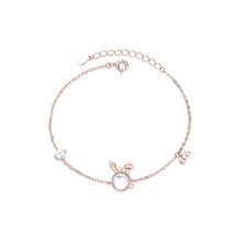 Load image into Gallery viewer, 925 Sterling Silver Plated Rose Gold Fashion Cute Rabbit Moonstone Bracelet with Cubic Zirconia