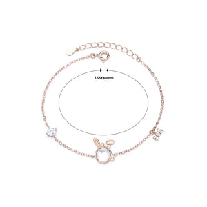925 Sterling Silver Plated Rose Gold Fashion Cute Rabbit Moonstone Bracelet with Cubic Zirconia