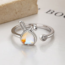 Load image into Gallery viewer, 925 Sterling Silver Simple Cute Rabbit Moonstone Adjustable Open Ring