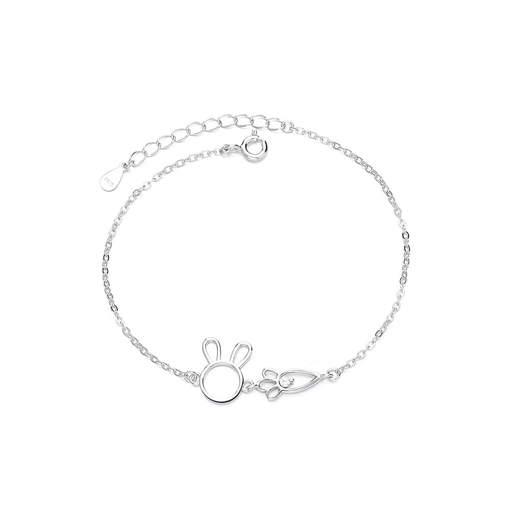 925 Sterling Silver Simple Cute Rabbit Carrot Bracelet with Cubic Zirconia