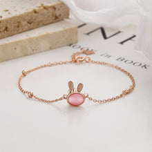 Load image into Gallery viewer, 925 Sterling Silver Plated Rose Gold Simple and Fashion Rabbit Imitation Cats Eye Bracelet