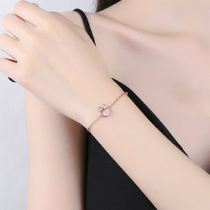 925 Sterling Silver Plated Rose Gold Simple and Fashion Rabbit Imitation Cats Eye Bracelet