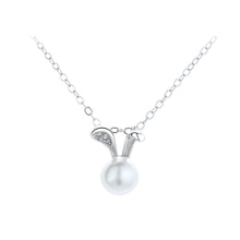 Load image into Gallery viewer, 925 Sterling Silver Simple Cute Rabbit Imitation Pearl Pendant with Cubic Zirconia and Necklace