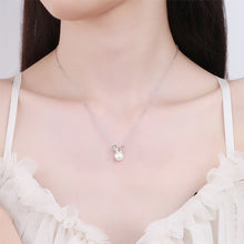 Load image into Gallery viewer, 925 Sterling Silver Simple Cute Rabbit Imitation Pearl Pendant with Cubic Zirconia and Necklace