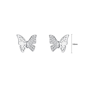 925 Sterling Silver Simple Cute Hollow Butterfly Stud Earrings with Cubic Zirconia