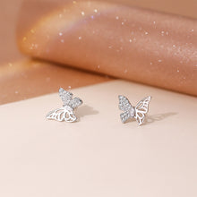 Load image into Gallery viewer, 925 Sterling Silver Simple Cute Hollow Butterfly Stud Earrings with Cubic Zirconia