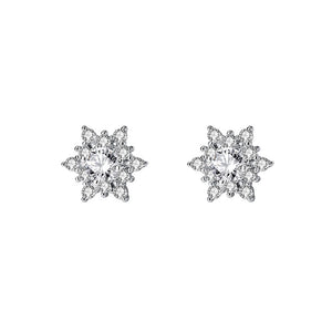 925 Sterling Silver Simple and Brilliant Snowflake Stud Earrings with Cubic Zirconia