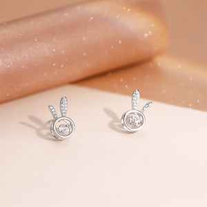 925 Sterling Silver Simple Cute Rabbit Stud Earrings with Cubic Zirconia