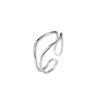925 Sterling Silver Simple and Personalized Irregular Line Double Layer Geometric Adjustable Open Ring