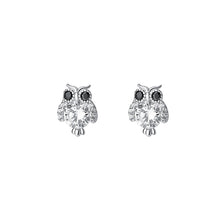 Load image into Gallery viewer, 925 Sterling Silver Simple Cute Owl Stud Earrings with Cubic Zirconia