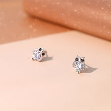 Load image into Gallery viewer, 925 Sterling Silver Simple Cute Owl Stud Earrings with Cubic Zirconia
