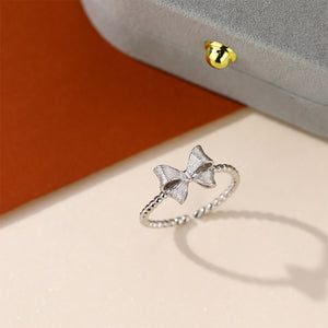 925 Sterling Silver Simple Sweet Ribbon Adjustable Open Ring