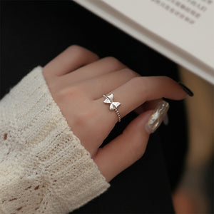 925 Sterling Silver Simple Sweet Ribbon Adjustable Open Ring