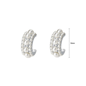 925 Sterling Silver Simple and Elegant C-Shaped Geometric Imitation Pearl Stud Earrings with Cubic Zirconia