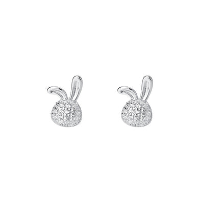 925 Sterling Silver Simple Brilliant Rabbit Stud Earrings with Cubic Zirconia