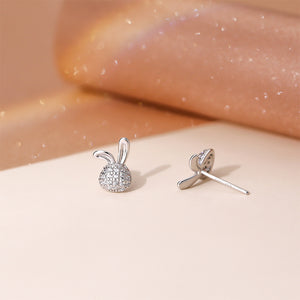 925 Sterling Silver Simple Brilliant Rabbit Stud Earrings with Cubic Zirconia