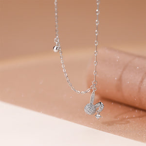 925 Sterling Silver Simple Brilliant Rabbit Pendant with Cubic Zirconia and Necklace
