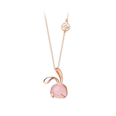 925 Sterling Silver Plated Rose Gold Fashion and Simple Rabbit Imitation Cats Eye Pendant with Necklace