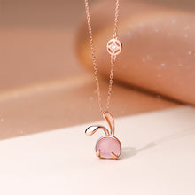 Load image into Gallery viewer, 925 Sterling Silver Plated Rose Gold Fashion and Simple Rabbit Imitation Cats Eye Pendant with Necklace