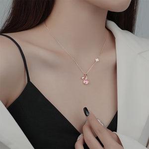 925 Sterling Silver Plated Rose Gold Fashion and Simple Rabbit Imitation Cats Eye Pendant with Necklace