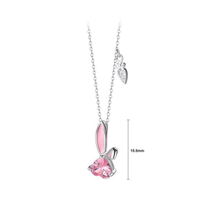 925 Sterling Silver Simple Cute Rabbit Pendant with Cubic Zirconia and Necklace