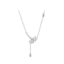 Load image into Gallery viewer, 925 Sterling Silver Simple and Fashion Ginkgo Leaf Tassel Pendant with Cubic Zirconia and Necklace