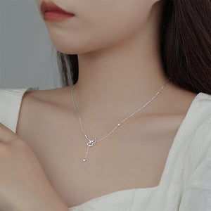 925 Sterling Silver Simple and Fashion Ginkgo Leaf Tassel Pendant with Cubic Zirconia and Necklace