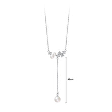 Load image into Gallery viewer, 925 Sterling Silver Simple and Elegant Geometric Tassel Imitation Pearl Pendant with Cubic Zirconia and Necklace