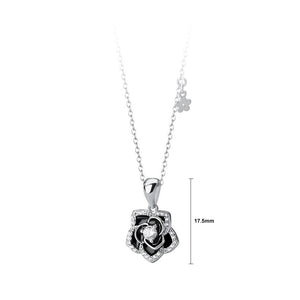 925 Sterling Silver Fashion Simple Enamel Camellia Pendant with Cubic Zirconia and Necklace