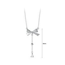 Load image into Gallery viewer, 925 Sterling Silver Simple and Sweet Ribbon Tassel Pendant with Cubic Zirconia and Necklace