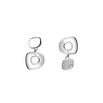 925 Sterling Silver Fashion Geometric Mother-of-pearl Asymmetric Earrings with Cubic Zirconia