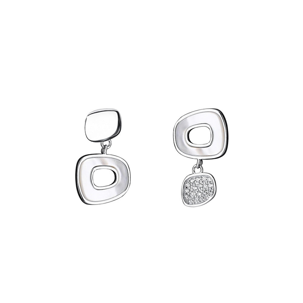 925 Sterling Silver Fashion Geometric Mother-of-pearl Asymmetric Earrings with Cubic Zirconia