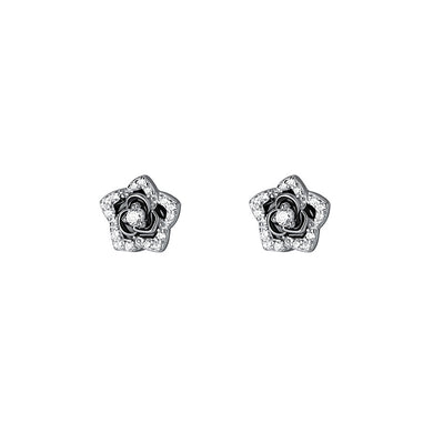 925 Sterling Silver Simple Temperament Enamel Camellia Stud Earrings with Cubic Zirconia