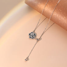 Load image into Gallery viewer, 925 Sterling Silver Fashion Temperament Enamel Camellia Tassel Pendant with Cubic Zirconia and Necklace