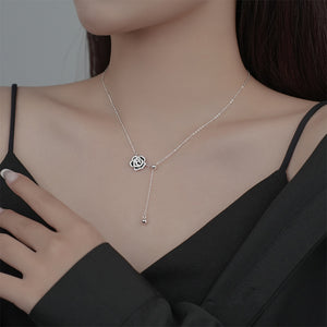 925 Sterling Silver Fashion Temperament Enamel Camellia Tassel Pendant with Cubic Zirconia and Necklace