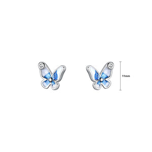 925 Sterling Silver Simple Cute Enamel Butterfly Stud Earrings with Cubic Zirconia