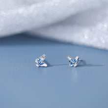 Load image into Gallery viewer, 925 Sterling Silver Simple Cute Enamel Butterfly Stud Earrings with Cubic Zirconia