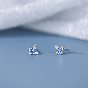 925 Sterling Silver Simple Cute Enamel Butterfly Stud Earrings with Cubic Zirconia