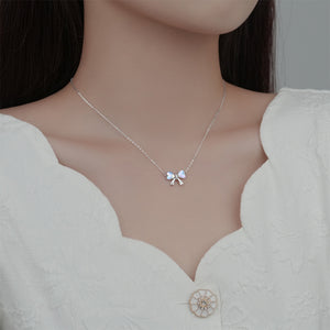 925 Sterling Silver Simple and Sweet Ribbon Pendant with Cubic Zirconia and Necklace