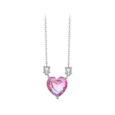 925 Sterling Silver Fashion Simple Heart-shaped Pendant with Cubic Zirconia and Necklace