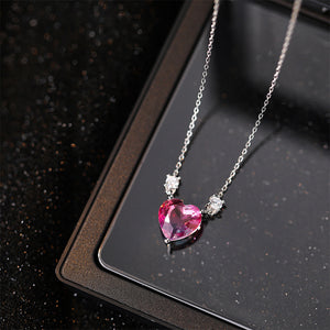 925 Sterling Silver Fashion Simple Heart-shaped Pendant with Cubic Zirconia and Necklace