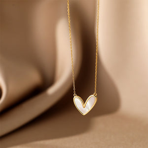 925 Sterling Silver Plated Gold Simple and Fashion Heart-shaped Mother-of-pearl Pendant with Necklace