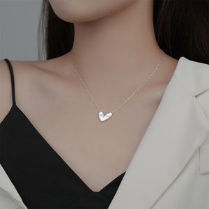 925 Sterling Silver Simple and Fashion Heart-shaped Mother-of-pearl Pendant with Necklace