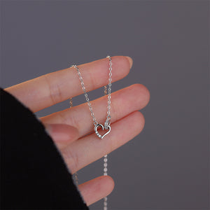 925 Sterling Silver Fashion and Simple Hollow Heart-shaped Pendant with Cubic Zirconia and Necklace