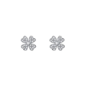 925 Sterling Silver Simple Brilliant Four-leafed Clover Stud Earrings with Cubic Zirconia