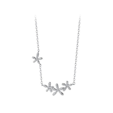925 Sterling Silver Fashion Sweet Flower Pendant with Cubic Zirconia and Necklace