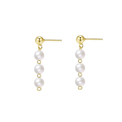 925 Sterling Silver Plated Gold Fashion and Elegant Geometric Imitation Pearl Tassel Earrings