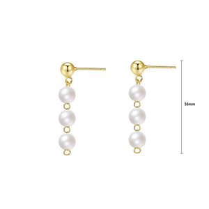 925 Sterling Silver Plated Gold Fashion and Elegant Geometric Imitation Pearl Tassel Earrings